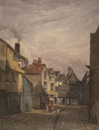 View of a Woman and Child Walking Down Crown Court, Bermondsey by W. Barker